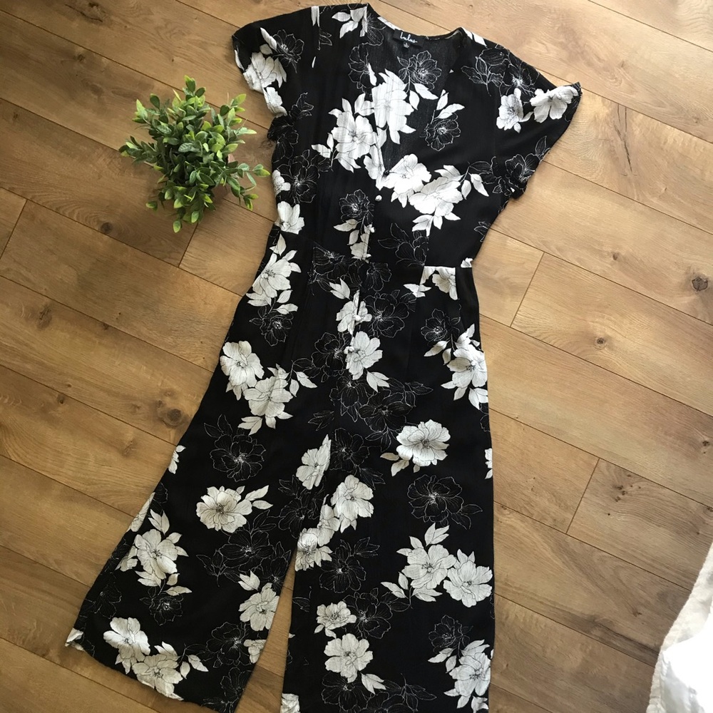 Black & White Floral Print Culotte Jumpsuit